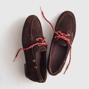 New! Madewell The Jamie Boat Shoe in Suede Dark Carob